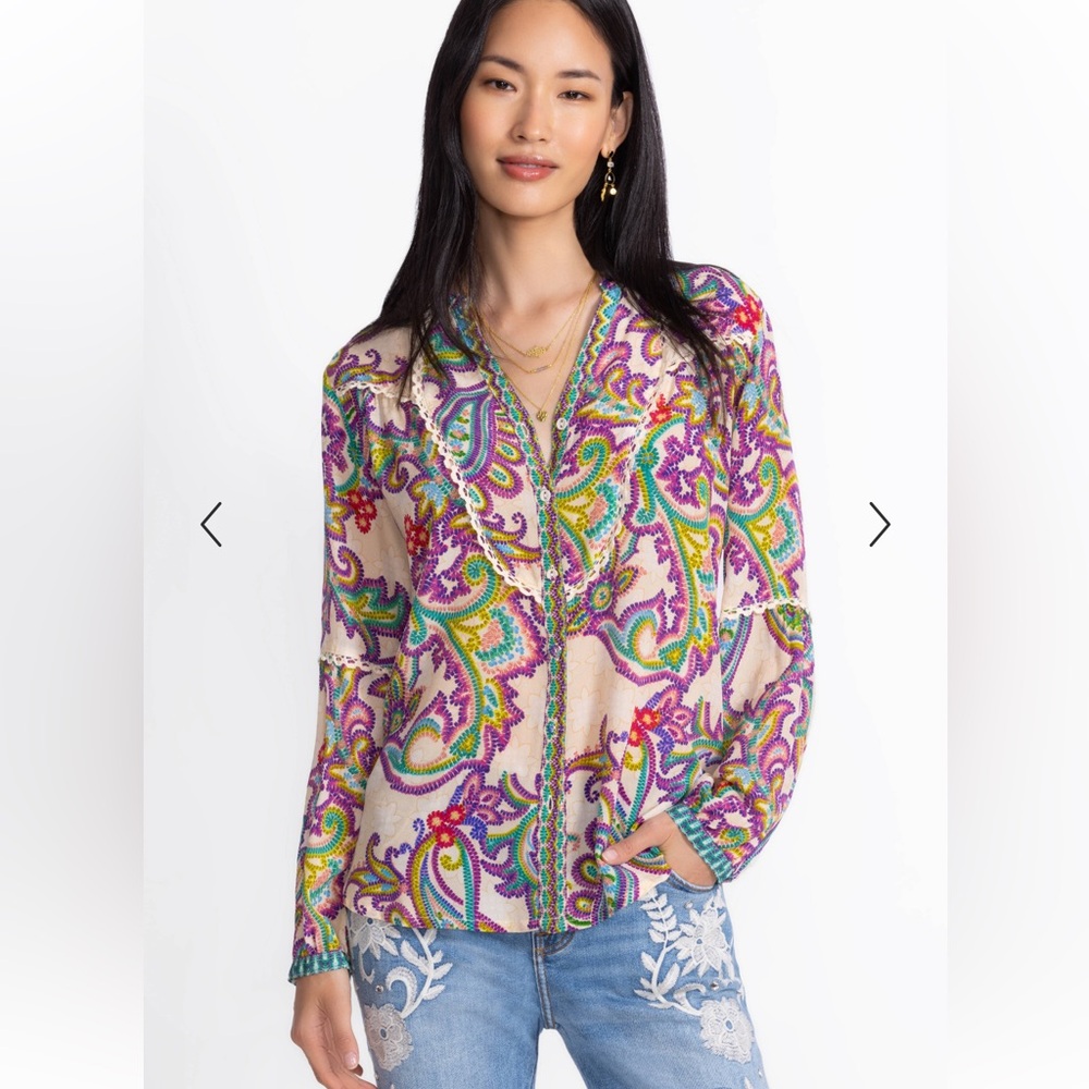 Johnny Was Noellie Paisley-Print Silk Shirt size Small NWT